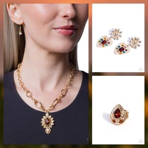 Gold-Tone Multistone Teardrop Pendant Necklace